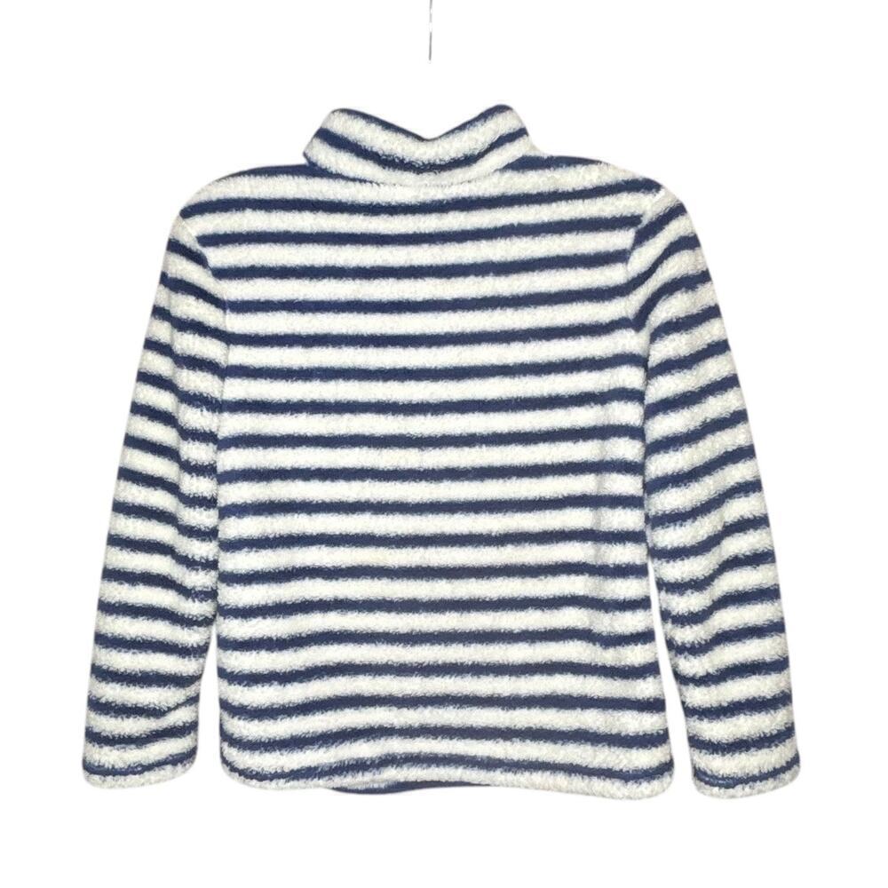 Mini Boden Girls Blue & White Striped Sherpa Mock Neck Pullover Jacket Size 9/10